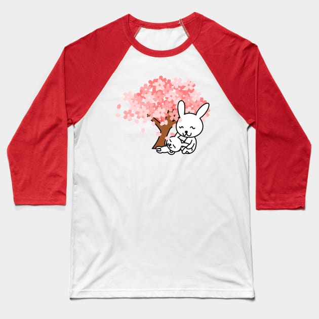 Cherry Blossom Bunnies Baseball T-Shirt by WannabeArtworks